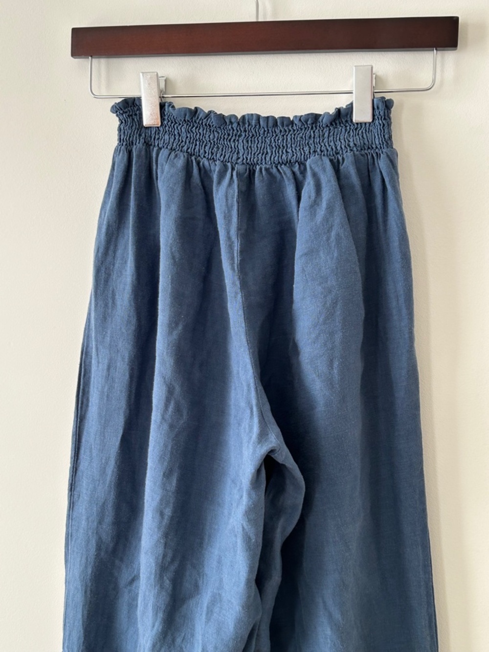 Johnny Was 100% Linen Blue Embroidered Wide Leg Side Slit Pants - Picture 11 of 16